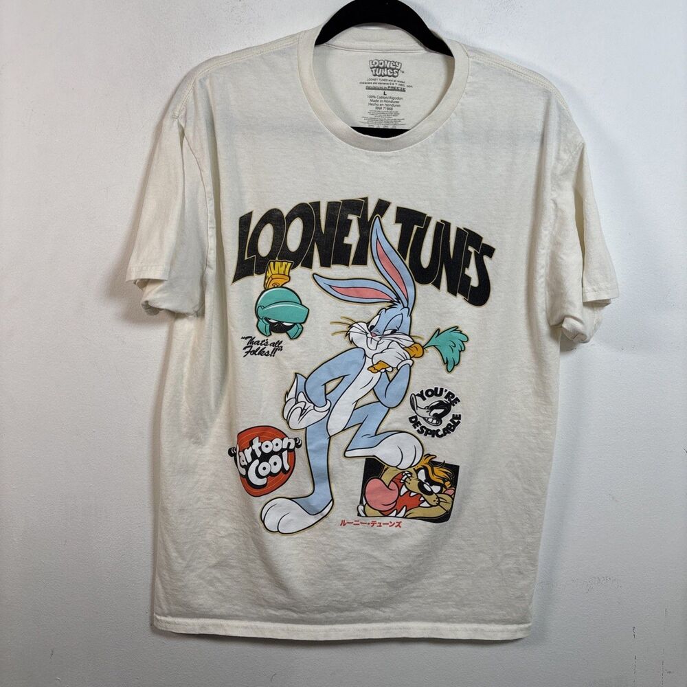 Looney Tunes Bugs Bunny Graphic T-Shirt L off White Y2K Cartoon